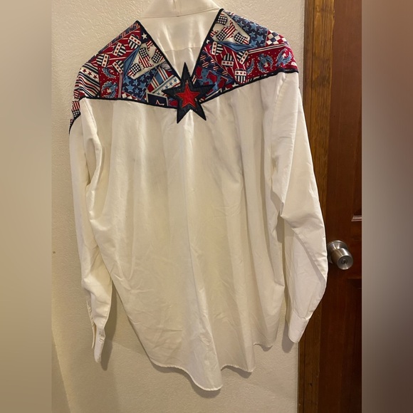 Vtg CLASSIX Mens Large Long Sleeve Button Down American Flag Dress Shirt Western - Picture 5 of 8